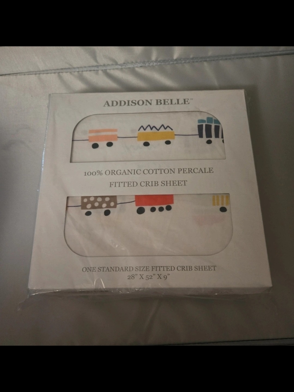 Addison Belle Organic Cotton Percale Fitted Crib Sheet - Multicolor Train Print